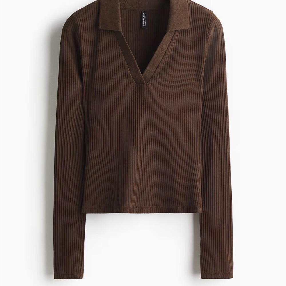 H&M Chocolate Brown Ribbed Long Sleeve Top